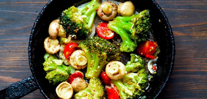Vegetable mix and mushroom in authentic pan
