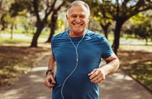 Senior man in fitness wear running